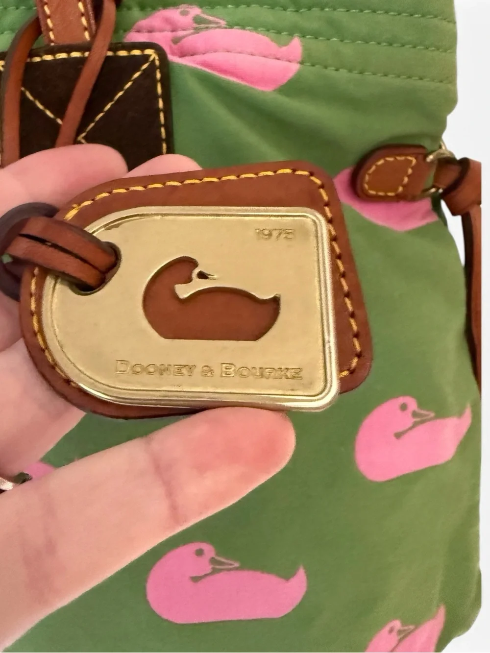 Dooney & Bourke Vintage Y2K Wonder Duck Canvas Tote Green Pink Preppy
